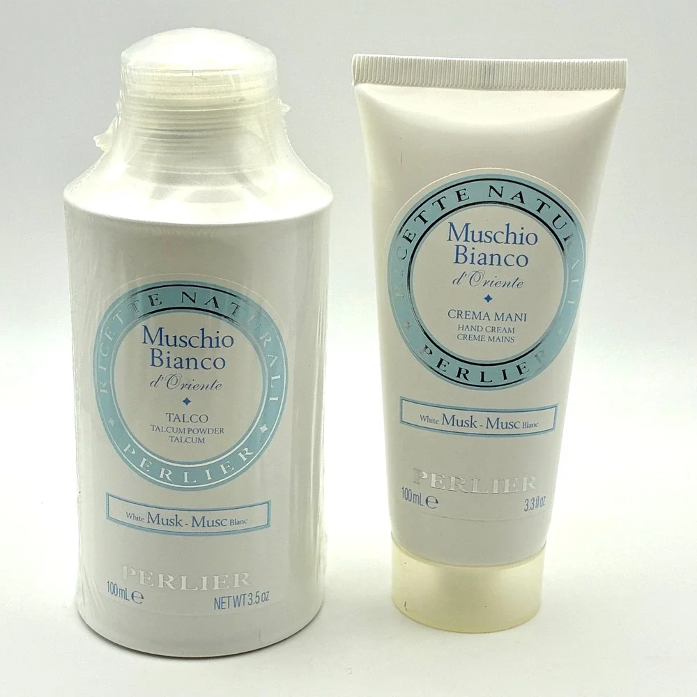 Perlier White Musk Hand Cream 3.3 oz and Talcum Powder 3.5 oz Set New Sealed